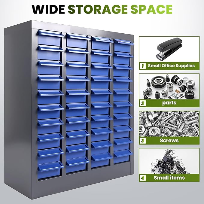 Part Cabinet with 40 Drawers, Shelves & Label Stickers - Bolt and Nut Organizer Bolt Bin Cabinets, Robust Steel Tool Storage Cabinet for Hardware Organization Small Items and Parts