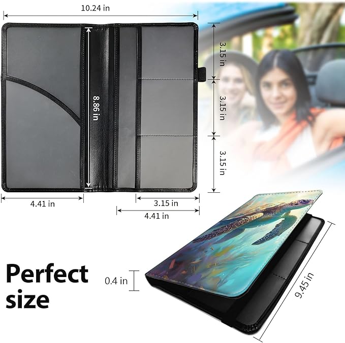 Car Registration and Insurance Holder, Leather Car Glove Box Organizer, Cool Car Accessories for ID, Driver's License Cards & Essential Document,business cards,Men&Women,Cute Sea Turtles