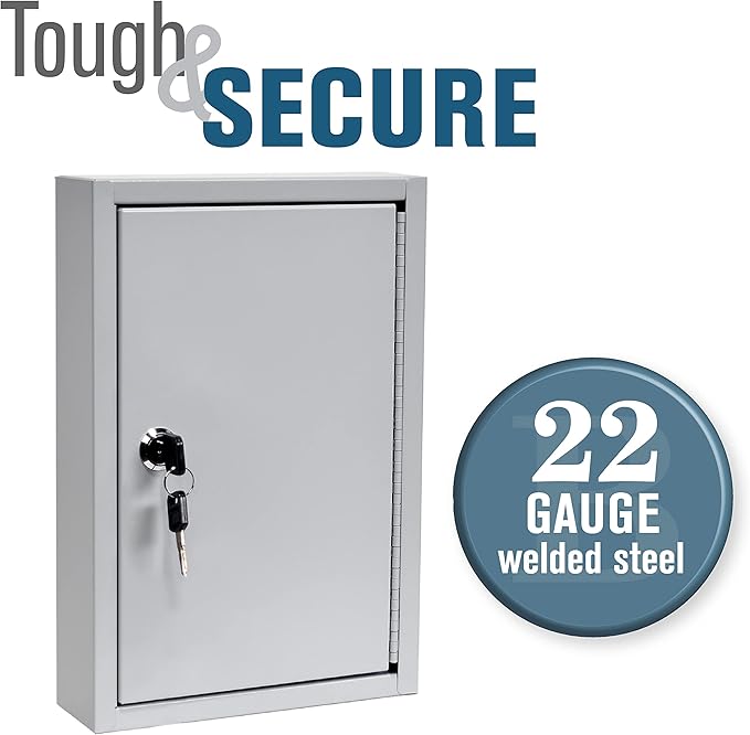 BankSupplies Fort Knox Key Holder Cabinet - 40-Key Cabinet - 40 Easy-to-Write-On Key Tags - Piano Hinged Door - Standard Keyed Lock - Steel Construction - Key Lock Box