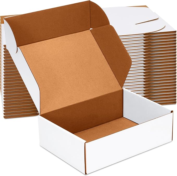 10x7x3 inch Shipping Boxes Set of 25, White Corrugated Cardboard Box Literature Mailer for Mailing Packing Moving and Storage