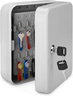 Flexzion Key Box Wall Mount With Code - 40 Capacity Key Box Organizer, Lock Box Key Holder, Secure & Durable Key Storage Box Cabinet with Colored Tags & Hooks for Homes & Business, Gray