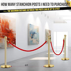 5PCS Gold Stanchion Post, 5 Ft Red Velvet Rope Stainless Steel Crowd Control Barriers Used for Theaters Parties Wedding Museums Exhibition