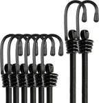 Bungee Cords with Hooks, Heavy Duty Outdoor Elastic Bungee Straps，No Odour Industrial Grade Bungee Rope for Securing Tarps, Luggage,Tents, Bikes or Garden Tidying 24in6pcs + 48in2pcs (Black)