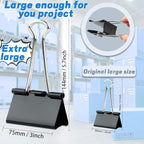 3 Inch Extra Large Jumbo Binder Clips (12 Pack), Heavy Duty Paper Clamps for Office and Home Supplies, Black