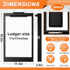 2 Pcs 11 x 17 Inch Aluminum Clipboard with Storage Metal Clipboard High Capacity Clip for Student Teacher Nurse, Black