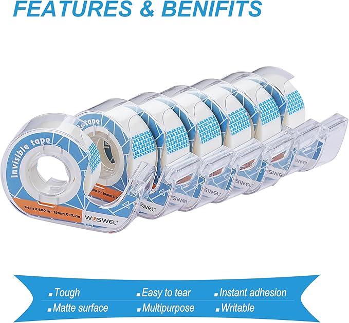 Tape Refills with Dispenser, 24 Roll Invisible Tapes, 3/4 Inch X 600 in, Gift Wrapping Tapes Supplier for Christmas Home School Office Use