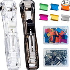 Reusable Portable Paper Clam Clip Dispenser Refill Clips, 40 Sheet Capacity-2Pcs Clam Clip Dispenser 100 Metal Refill Clips (50 Silver + 50 Color) for Home School Desk Office (White and Black)