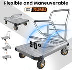Heavy Duty Platform Truck Flat Moving Cart Hand Trucks, 1500Lbs Steel Push Cart Dolly, 30 x 19in Large Flatbed with 4'' 360 Degree Swivel Wheels for Easy Storage
