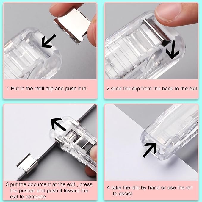 Reusable Portable Paper Clam Clip Dispenser Refill Clips, 40 Sheet Capacity-2Pcs Clam Clip Dispenser 100 Metal Refill Clips (50 Silver + 50 Color) for Home School Desk Office (White and Black)