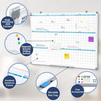MAKELLO Large Magnetic Dry Erase Calendar Whiteboard Yearly 43" x 31" for Home, Bedroom, Office, Classroom, 12 Months