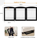 LZRS 3-Panel Freestanding Foldable Wooden Dog Gate –Solid Wood & Steel Wire Chew-Resistant Indoor Safety Pet Fence for Doorways & Stairs, Ideal for Small to Medium Dogs & Puppies, Black