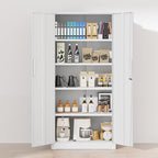 Greenvelly Metal Garage Storage Cabinet, White Steel Lockable Cabinet with 2 Doors and 4 Adjustable Shelves,Utility Metal Filing Cabinet with Lock for Home Office, Garage, Pantry, Kitchen