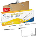 OLYMPX 100 Pcs of 1 Inch Capacity Economy Self-Adhesive Fastener, Prong Paper Fastener Bases, 2.75 Inch Base for Paper File Clip Folder Accessories, 100 per Box