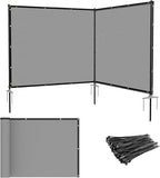 Patio 5' x 7' Outdoor Privacy Screen Freestanding Temporary Fence Panels Net Cover with Metal Poles for Outside Backyard Pool Garden Air Conditioner Fencing, Light Gray