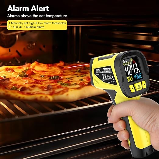 Infrared Thermometer Gun, Digital Laser Thermometrer Temperature Gun with Color LCD for Cooking, Pizza Oven, HVAC, IR Temp Gun with K-Probe, Adjustable Emissivity,-40°F to 1472°F(-40~800°C)