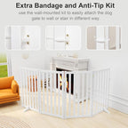 36" Height Extra Tall Freestanding Pet Gate, Solid Wood Folding Safety Fence Wooden Dog Gate with 2 PCs Support Feet Ideal for Stairs, Doorways, Halls, Kitchens, Heavy Duty Gates, 4 Panels, White