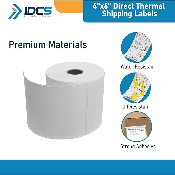 IDCS 4"x6" Direct Thermal Shipping Labels, 1250 Labels/5 Rolls(250 Labels per Roll), Perforated E-Commerce, Thermal Label Paper Roll Compatible with Zebra, TSC, Honeywell, Godex, Strong Adhesive