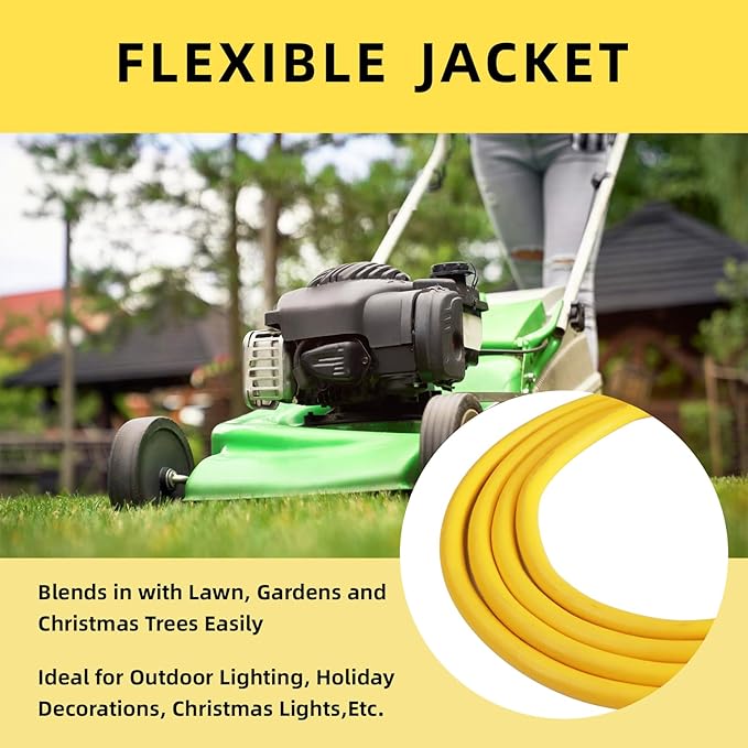 EP 25 Ft Outdoor Extension Cord, 12/3 SJTW Heavy Duty Extension Cable with 3 Prong Grounded Plug, 15 AMP Power Cord for Lawn, Garden, Appliances, Yellow