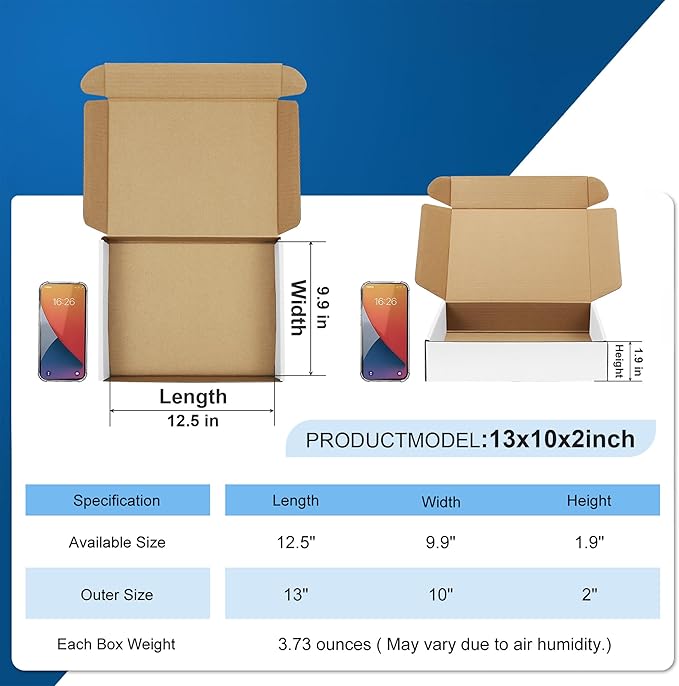 Famagic 30 Pack 13x10x2 Inch Small Shipping Boxes White Corrugated Cardboard Boxes Mailer for Small Business, Mailing Boxes for Packaging Bulk