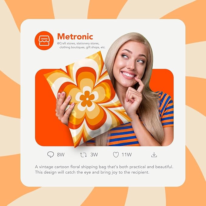 Metronic Poly Mailers 10x13" 1200pc Orange Flower, Small Shipping Bags for Clothes, Self Seal Shipping Envelopes for Small Business,Waterproof Mailers Poly Bags for Shipping,Packaging Mailing Bags