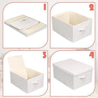 Large 17''x12'' Quart Collapsible Stackable Storage Bins with Lids, 2 Packs Off White Fabric Closet Boxes with Lids, Storage Cube Baskets Container Organizers for Bedroom Office(17''x12.2x''8'')