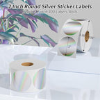 Classy Holographic Circle Thermal Sticker Labels, 2'' Printable Rainbow Round Thermal Labels, Self-Adhesive Thermal Label Stickers for Logo Design- 400 Labels/1 Roll