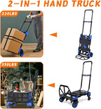 2-in-1 Folding Hand Truck with Retractable Handle, 330LBS Capacity Heavy Duty Hand Dolly, Collapsible Dolly Cart with Wheels for Luggage/Moving/Travel