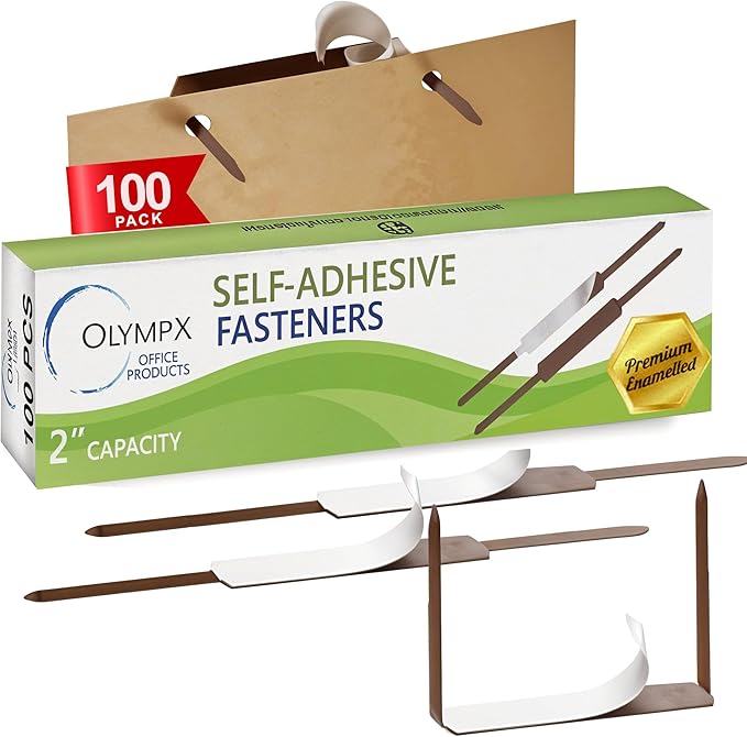 OLYMPX 100 Pcs of 2? Capacity Premium Self Adhesive Prong Paper Fastener Bases, 2.75 Inch Center for Paper File Clip Folder Accessories, 100 per Box