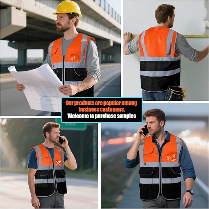 BeautyWill Custom Safety Vest Customized Logo Class 2 High Visibility Reflective Vest with Pockets Construction workwear