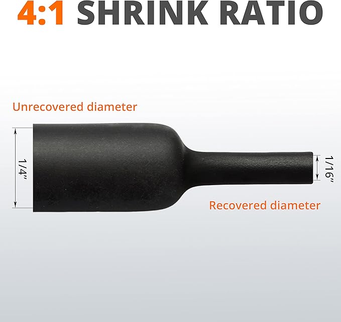 Wirefy 1/4" Heat Shrink Tubing - 4:1 Ratio - Adhesive Lined - Marine Grade Heat Shrink - 50 Feet Roll - Black