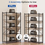 ALANNG 40" W Foldable 5-Tier Storage Shelves with Wheels, Adjustable & Removable Metal Rack, Heavy Duty Rolling Organizer for Kitchen, Garage, Closet, Pantry, and Office (Black,4 Pack)