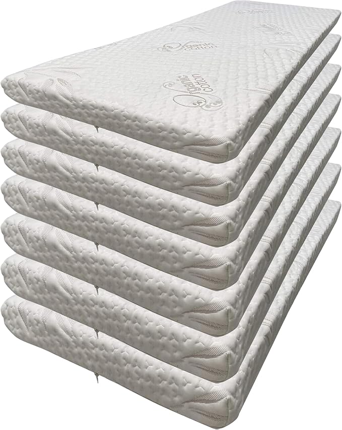Foamma 11” x 30” x 72” High Density Foam Bunk Mattress, Organic Cotton Cover, Made in USA, Comfortable, CertiPUR-US Certified, 7 Pack