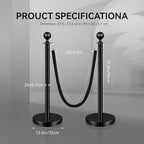 4PCS Black Stainless Steel Stanchions with 3PCS 5FT Velvet Black Ropes - Crowd Control Barriers with Ball Top and Hollow Base for Event,Party,Wedding