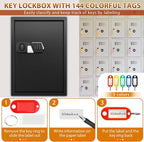 144 Keys Fireproof Cabinet Safe With Adjustable Hook Plates and Tags, Anti-Theft Lock Box Wall Mount With Combination Lock, Organizer for Home Office Garage