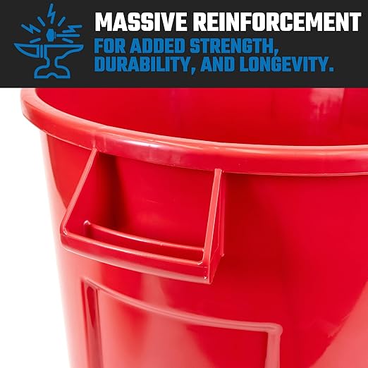 Magnum 32 Gallon Trash Can, High-Vis Red, Construction Grade, Heavy Duty Plastic, Jobsite Ready for Handling and Holding Garbage CMTC-C000-32R02 (2 Pack)