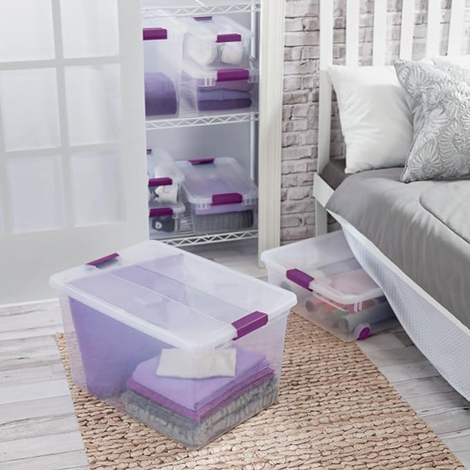 Sterilite 24-Pack 66 Quart ClearView Latch Box, Stackable Organizer Bins with Latching Lids - Clear Plastic Organization Containers for Closet, Bedroom, Shelving Units and Everyday Home Storage