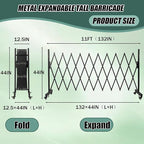 11 FT 44" High Industrial Metal Expandable Barricade，Retractable Traffic Fence with Casters, Folding Security Gate, Portable Barricade Gate for Construction Area, Traffic Control, Driveway and Garden