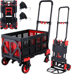 2-in-1Hand Truck Dolly Foldable with Folding Basket,330LBS Capacity Handtruck,Hand Truck Foldable Dolly with 4 Wheels,Dolly Cart with Retractable Handle,Folding Hand Cart for Moving