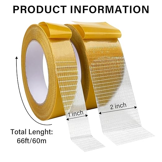 WINNOW Heavy Duty Double Sided Rug Tape 1 Inch / 2 Inch x 66 Feet – Carpet Tape Gripper for Wood, Tile & Carpet, Non‑Slip, Strong Hold, Removable, 2 Rolls