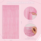 3 Pack Foil Fringe Backdrop - Shiny Tinsel Curtains for Party Decoration/Photo Booth Props - 3.3x8.2 FT Metallic Foil Backdrop for Birthday, Wedding, Graduation, Christmas-Pastel Pink