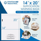 Spartan Industrial - 14” X 20” (200 Count) Self Seal Clear Poly Bags with Suffocation Warning for Mailing, Packaging, and Clothes - Resealable Glue