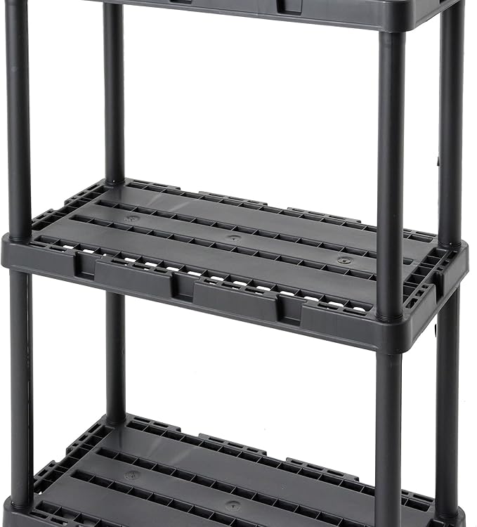 Gracious Living 3 Shelf Knect-A-Shelf Solid Light Duty Storage Unit 12 x 24 x 33 Organizer for Home, Garage, Basement & Laundry, Black