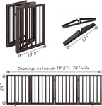 Wooden Dog Gate Freestanding Foldable 4 Panel Pet Gates Extra Wide Dog Gates for Indoor Doorways Stairs 24in Height Support Feet Included