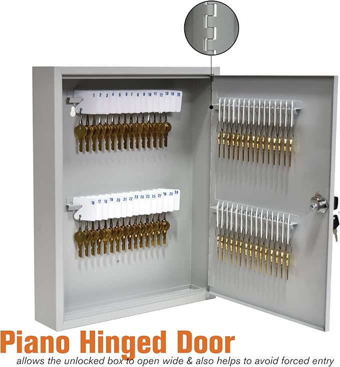 BankSupplies Fort Knox Key Holder Cabinet - 60-Key Cabinet - 60 Easy-to-Write-On Key Tags - Piano Hinged Door - Standard Keyed Lock - Steel Construction - Key Lock Box