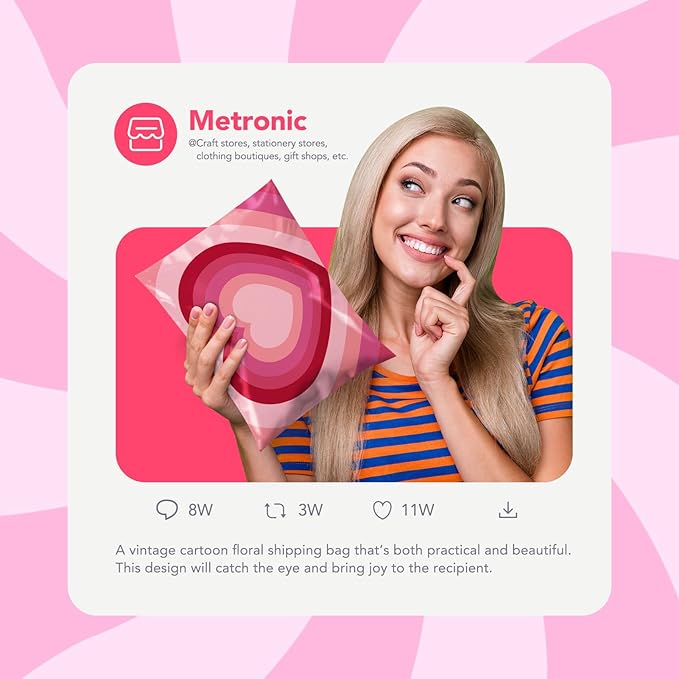 Metronic Poly Mailers 10x13 Inch 50pc Shipping Bags for Clothes,Strong Adhensive Shipping Envelopes for Small Business,Waterproof Mailers Poly Bags for Shipping,Packaging Mailing Bags Pink Heart