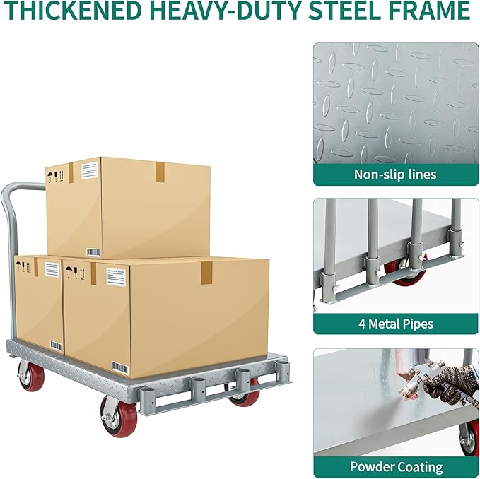 YITAHOME 2 in 1 Drywall Cart Heavy Duty, Folding Platform Carts with Wheels, Heavy Duty Platform Cart with Sides, Steel Panel Truck Carts with 4 Hand Drails