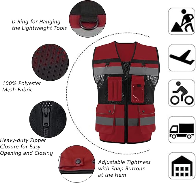 Safety Vest High Visibility Reflective Construction Vest for Men Women