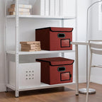 BALEINE Modern Red File Storage Box with Lid, Collapsible File Folder Organizer, 2 Pack, 15x12.5x10.5 inches