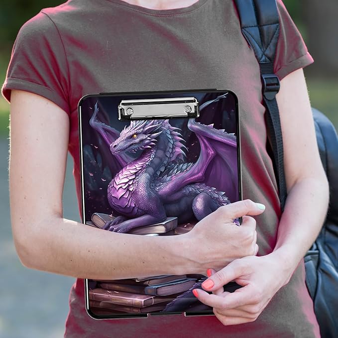 Clipboard with Storage, Hard Letter A4 Size Clip Board with Pen Holder & Paper Organizer, Heavy Duty Portable Writing Pad for Nurses Students Teachers Office Jobsite Contractor, Purple Dragon Book