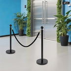 Crowd Control Barriers Black Gold Stanchions Posts, 4 Black Ropes and 8pcs Stainless Steel Poles with Hollow Base, Stanchions with Ropes Set for Airport,Parties,Grand Opening